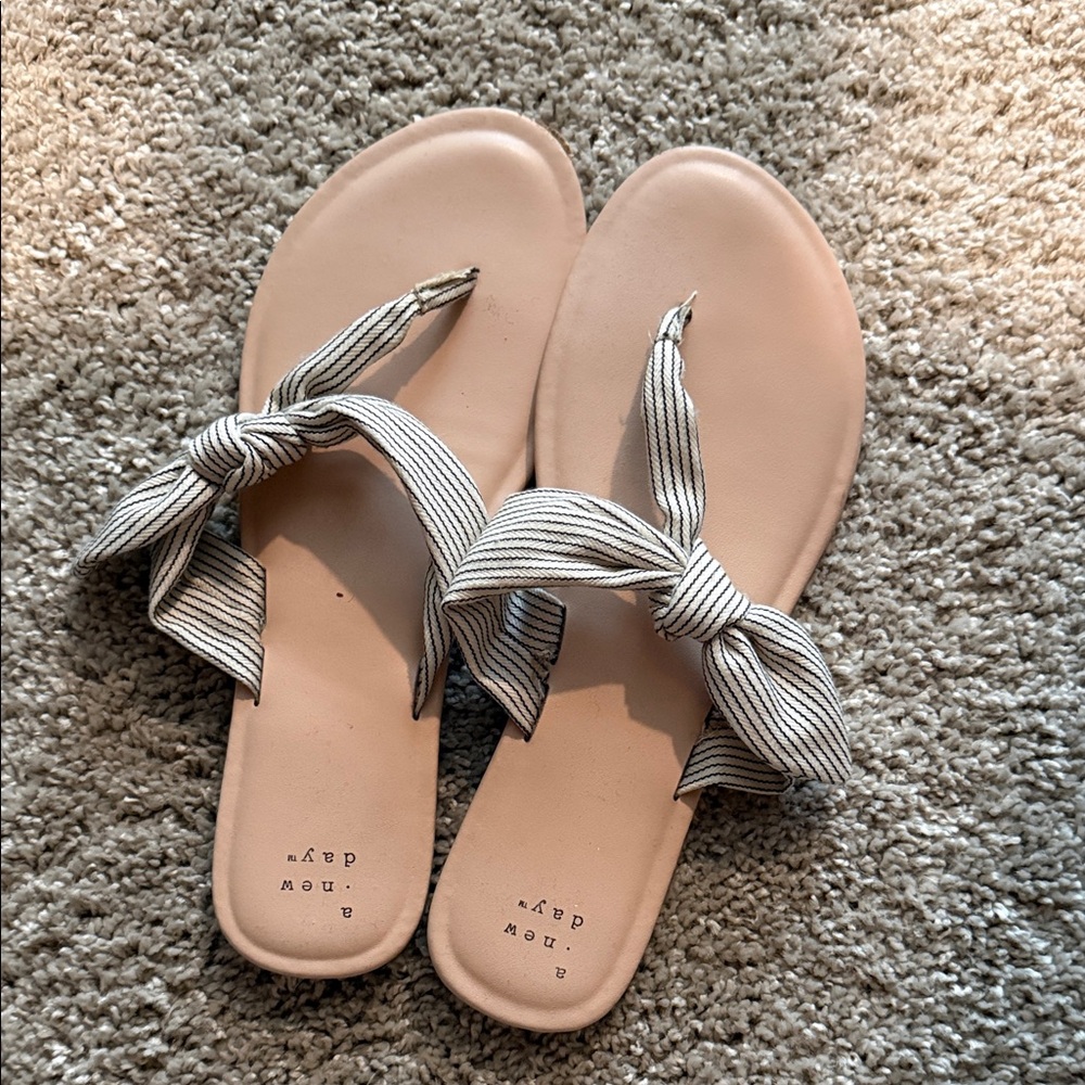 a new day Cream Sandals with Striped Bow